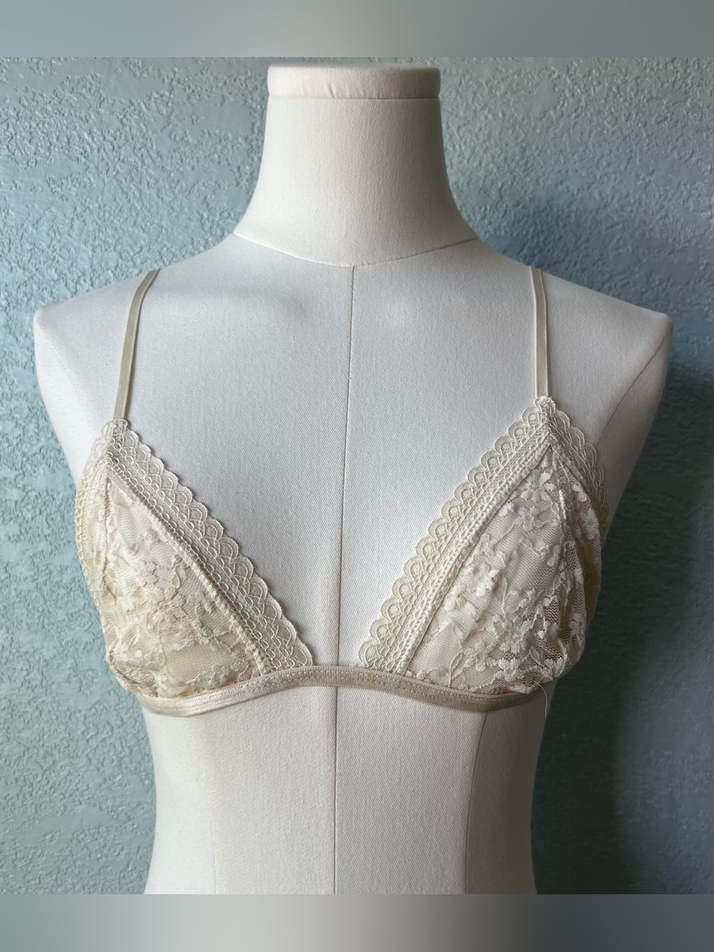 Free People Intimately Lace Mesh Bralette Cream Floral Sheer Triangle Size S